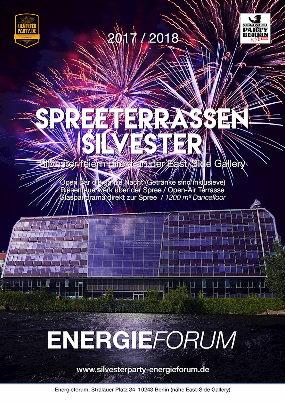 Energieforum Berlin Silvester Spreeterrassen 2017 / 2018 im Atrium des Energieforums