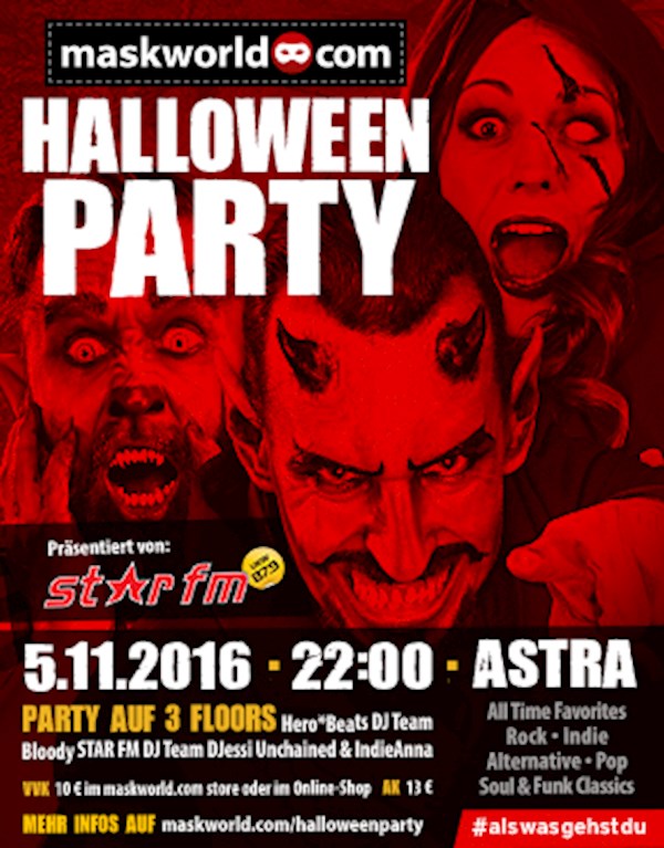 Astra Kulturhaus Berlin Die maskworld.com Halloween Party präsentiert von STAR FM