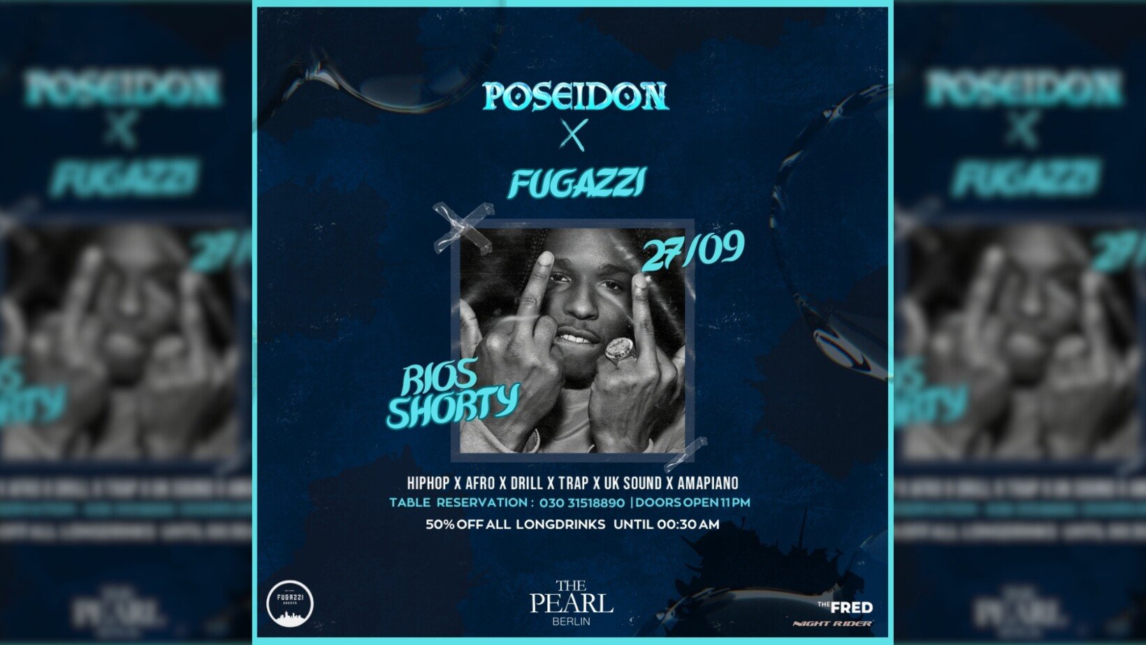 The Pearl 27.09.2024 Poseidón x Fugazzi | 50% de descuento en todos los tragos largos hasta las 0.30